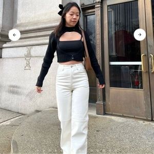 KIKA PANTS - WHITE Vegan leather jeans denim style pockets XXS